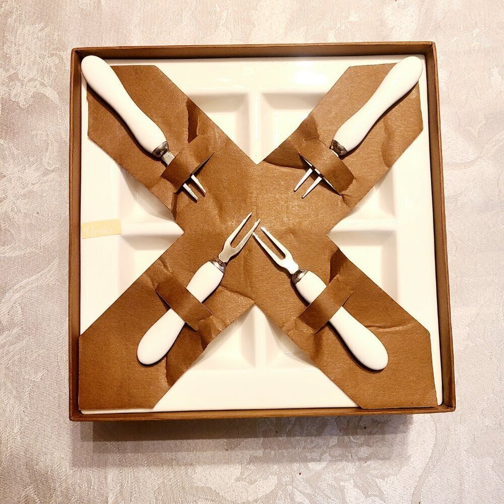 *3 for $30* Verdici White Ceramic Serving Dish with Matching Cocktail Forks